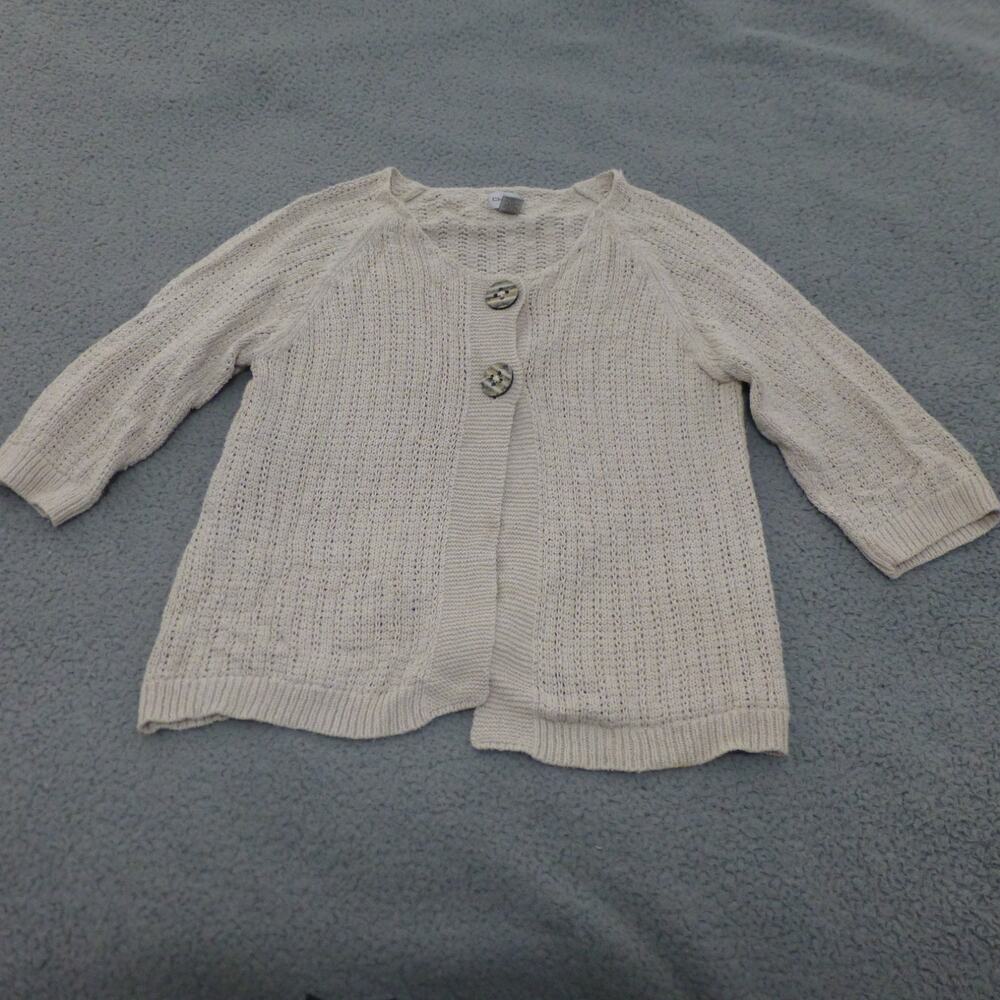 Chicos Sweater Womens 3 Cardigan Silk Blend Knit Open Cream 3/4 Sleeve Office